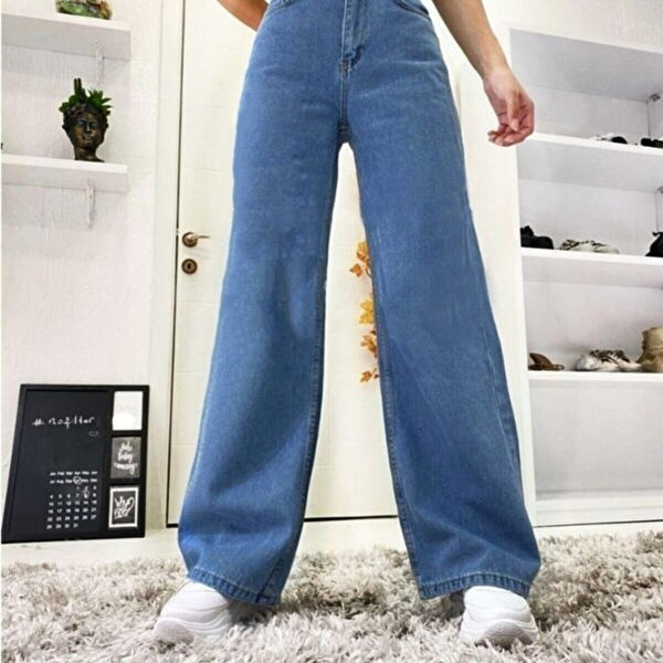 simplesip, ,High Waisted Wideleg  Baggy Jeans , Light Blue