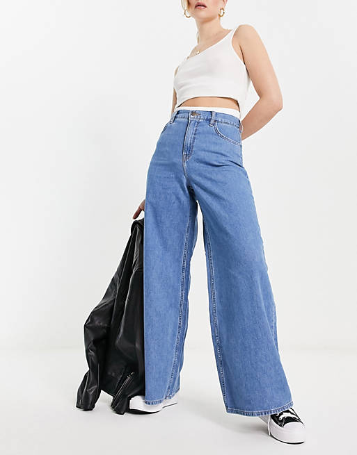 simplesip, ,High Waisted Wideleg  Baggy Jeans , Light Blue