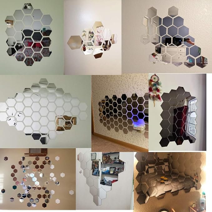 SimpleSip™ Acrylic Hexagon Mirror Wall Stickers ( Pack Of 32 )