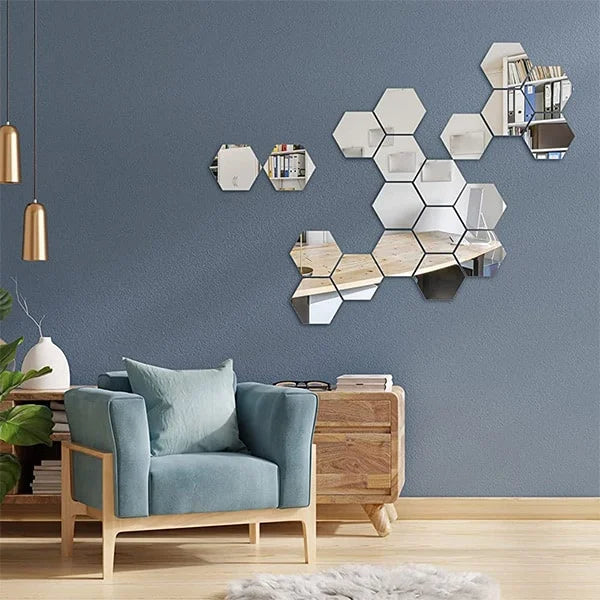 SimpleSip™ Acrylic Hexagon Mirror Wall Stickers ( Pack Of 32 )