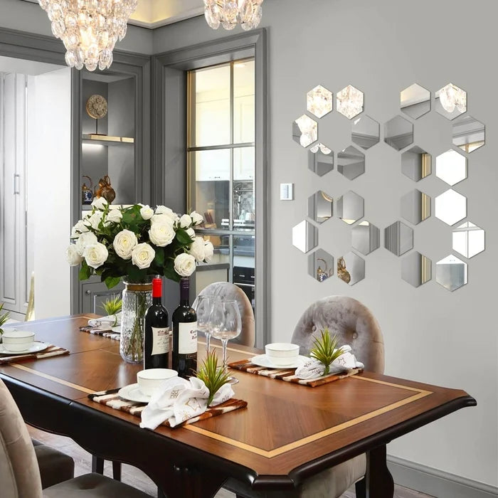 SimpleSip™ Acrylic Hexagon Mirror Wall Stickers ( Pack Of 32 )