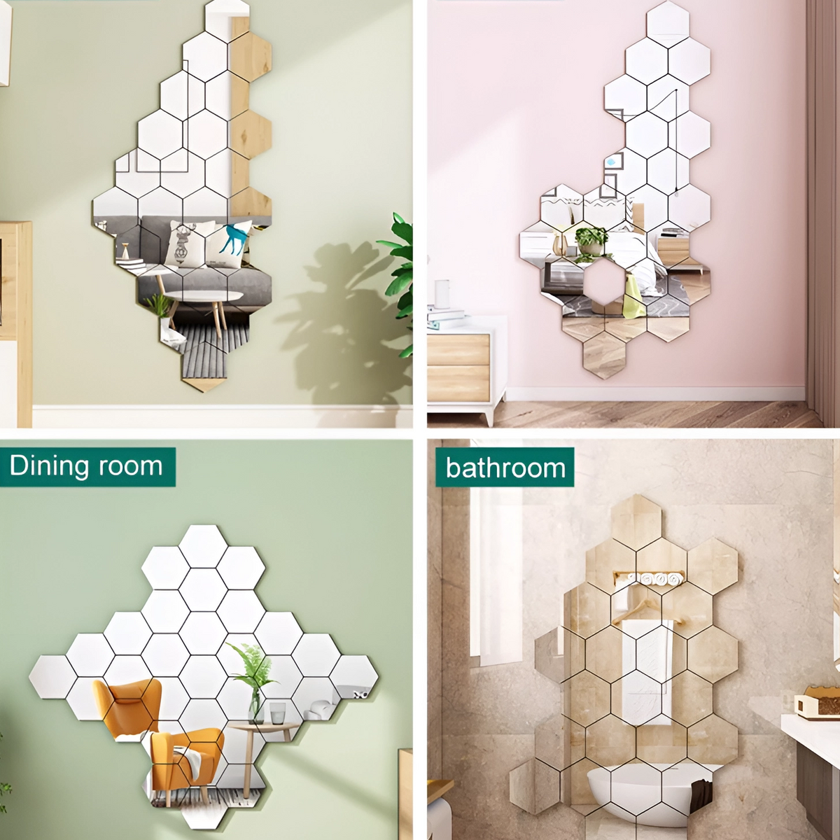 SimpleSip™ Acrylic Hexagon Mirror Wall Stickers ( Pack Of 32 )