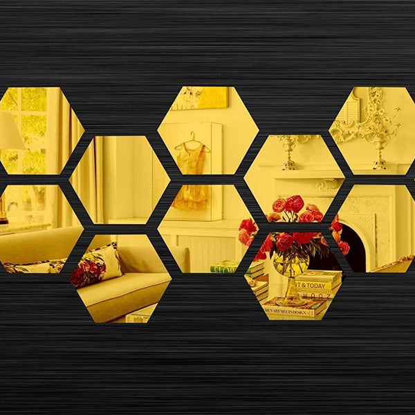 3D Acrylic Hexagon Mirror Wall Stickers(Set of 12)