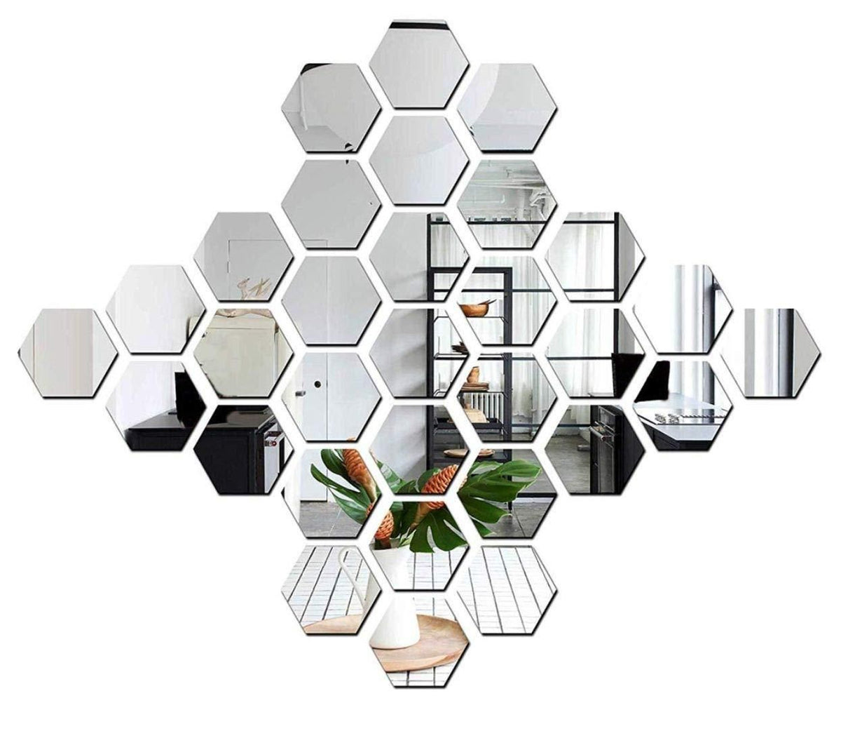 SimpleSip™ Acrylic Hexagon Mirror Wall Stickers ( Pack Of 32 )