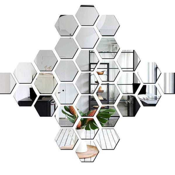 SimpleSip™ Acrylic Hexagon Mirror Wall Stickers ( Pack Of 32 )